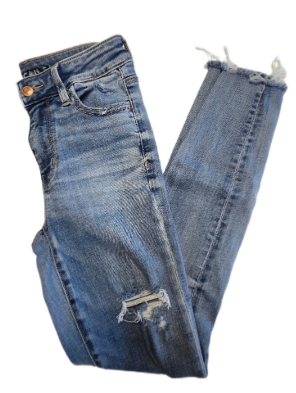 American Eagle Outfitters High Rise Distressed Jegging Jeans, 0 Short